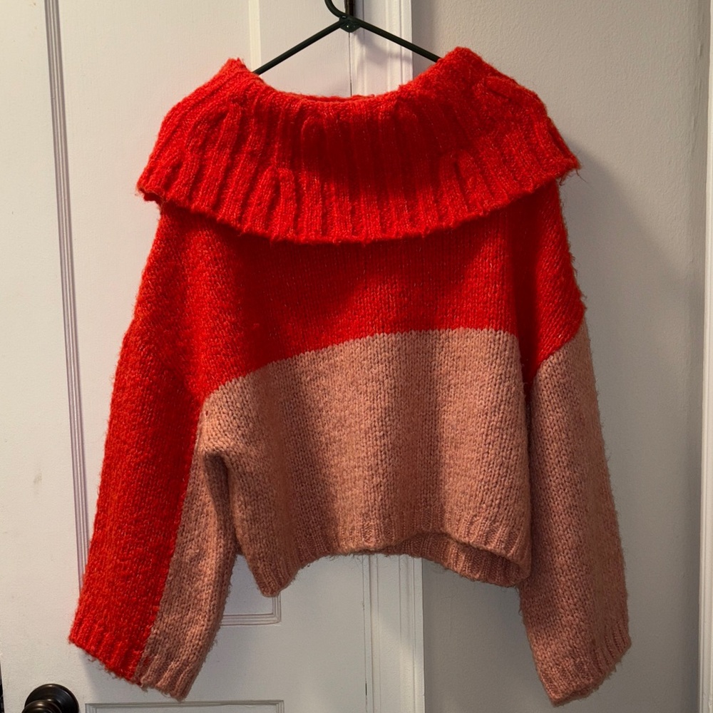 Topshop Vibrant Red and Soft Pink Turtleneck Sweater